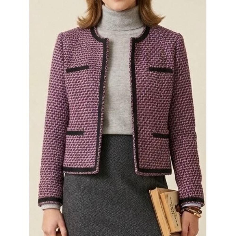 Chadwicks Tweed Blazer 12 Pink Black Open Front Career Y2K Academia Preppy